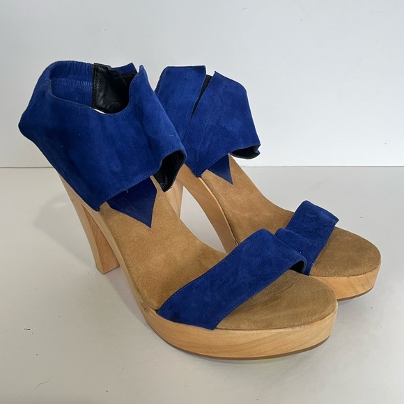 Loeffler Randall Shoes - *FLAW* loeffler randall wooden heels sandals in blue suede, size 9.5B